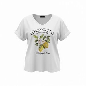 SHEIN Limoncello Lemon Liqueur Graphic V-Neck Tee White Size L